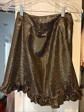 Francesca's Collections Gold and Black Sequined Ruffle Hem Skirt
